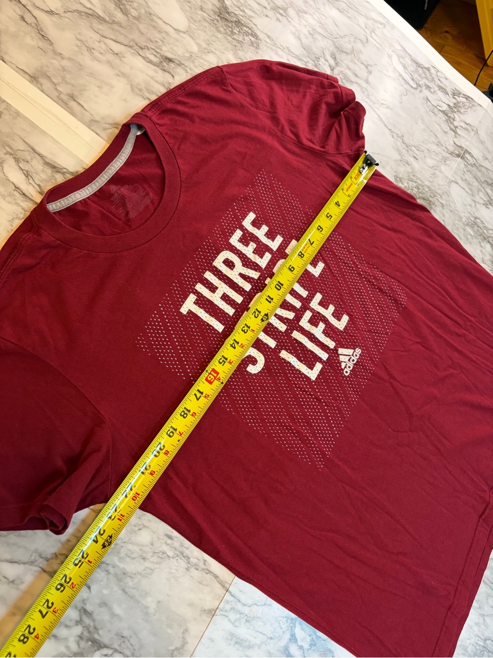 Adidas Men's Three Stripe Life T-Shirt - Burgundy Size XL - Picture 5 of 5